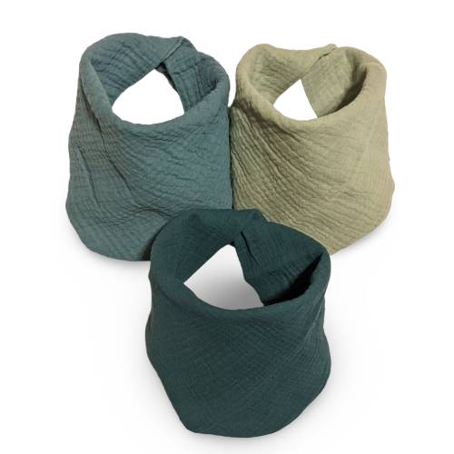 Mommy Trails 3-pack Muslin Bibs with adjustable snap fasteners and rounded bottoms