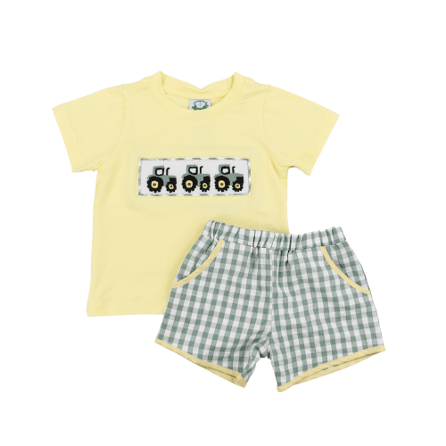 Smocked Tractors Boys Short Set