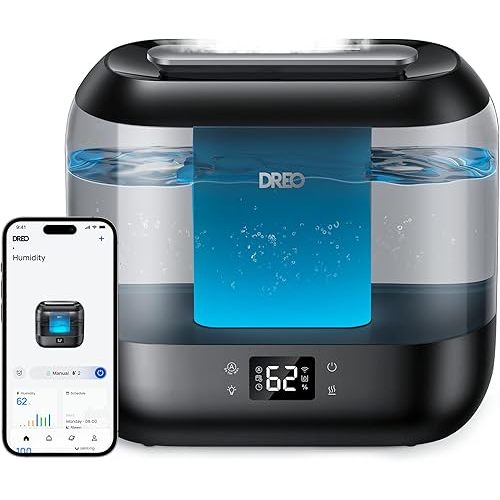 Dreo Smart Humidifiers for Bedroom, Top Fill 4L Supersized Humidifier Large Room with 28 dB, 36H Runtime, Touch/APP/Voice Control, Nightlight, Cool Mist Humidifiers for Baby, Plants, Indoor, Black