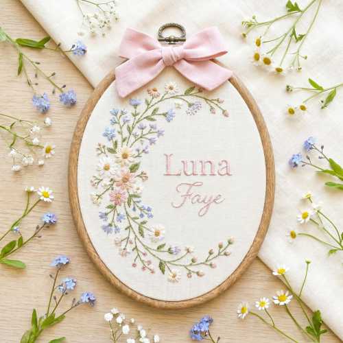 Personalized Oval Embroidery Hoop with Baby Floral: Baby Name Sign, Nursery Decor, baby girl decor, newborn name gift, baby room sign