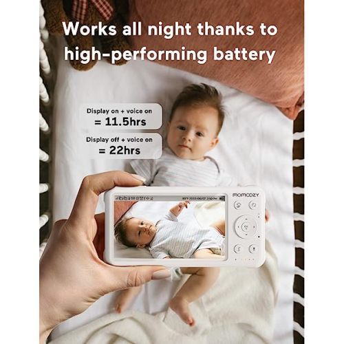 Momcozy Video Baby Monitor, 1080P 5" HD Baby Monitor with Camera and Audio, Infrared Night Vision, 5000mAh Battery, 2-Way Audio, Wide-angle View Temperature Sensor Lullabies and 960ft Range Ideal Gift - BM01 with 1 camera
