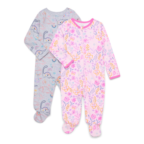 Wonder Nation Baby Gender Neutral Zip Front Footed Sleep N Play Pajamas, 2-Pack, Sizes Preemie-6/9 Months