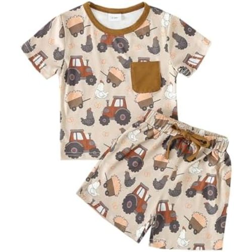 Toddler Baby Boy Summer Clothes Country Farm Short Sleeve Western T-Shirt Tops Jogger Shorts Set