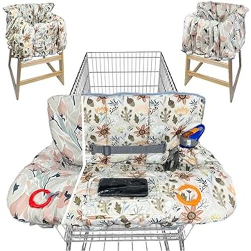 Shopping Cart Cover for Baby Grocery Cart Cover for Baby boy and Baby Girl, High Chair Cover for Baby and Toddler, Baby Registry Gift - Waterproof - Extra Large - Cotton - Double Sided (Ivory)