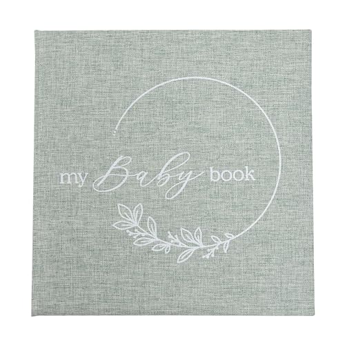 Kate & Milo Linen Baby Book, First 5 Years Memory Book, Newborn Milestone Journal, Baby Boy and Baby Girl Keepsake, Sage Green