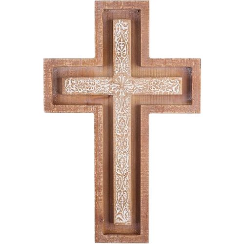 BAYSBAI Wooden Cross, Hanging Crucifix Wall Cross Catholic, Decorative Crosses for the Wall, Christian Baptism Confirmation Gift