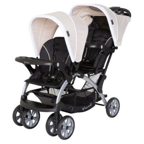Baby Trend Sit N' Stand Convertible Multi-use Easy Fold Travel Toddler And Baby Double Stroller With Safety Harness And Storage Basket, Modern Khaki