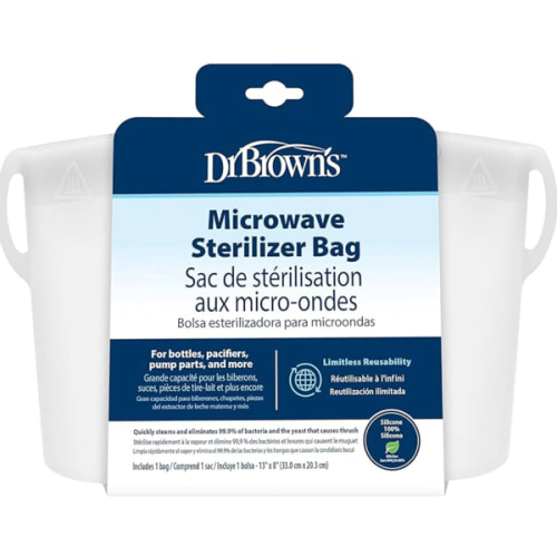 Dr. Brown's Microwave Steam Sterilizer Bag for Baby Bottles, Breast Pump Parts & Other Toddler Accessories, 100% Silicone, Reusable Sterilizing Bag
