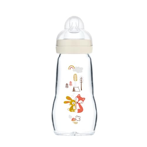 MAM Feel Good Medium Flow Premium Glass Bottle, Easy Switch Between Breast and Bottle, 9oz, 0+ Months, Unisex, 1 Pack