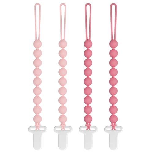 Pacifier Clips Baby Girls - Draklary 4 Pack Paci Clip Silicone Soothe Baby Binky Holder for Newborn Essentials Shower Birthday Gift