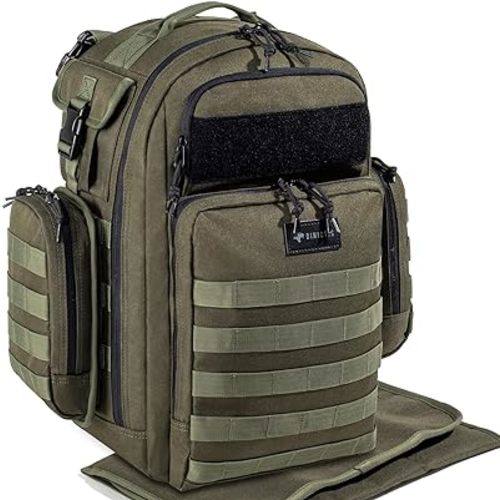 Dad Diaper Bag, Mens Diaper Bag Backpack with Diaper Changing Mat, Military Diaper Backpack with Molle Webbing, Waterproof Pouch, Baby Wipes pocket, Insulated Bottle Pockets- Jungle Green