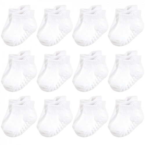 Hudson Baby Unisex Baby Non-Skid No-Show Socks, White, 0-6 Months