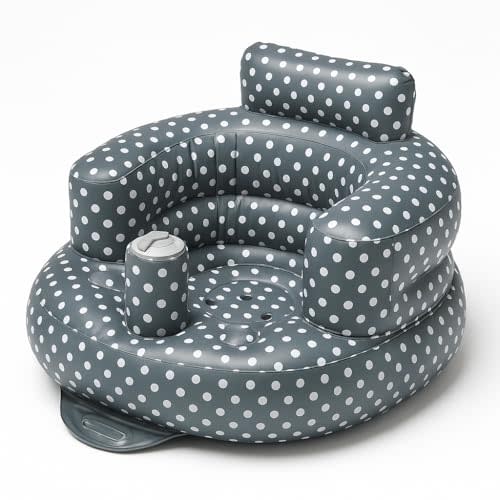 SplashEZ Inflatable Baby Seat - Sit-Up Chair for Kids 3 Months to 3 Years, Blow-Up Baby Seat with Air Pump for Home, Inflatable Sit Me Up Chair for Infant Back Support, Floor & Travel, Polka Dots Grey