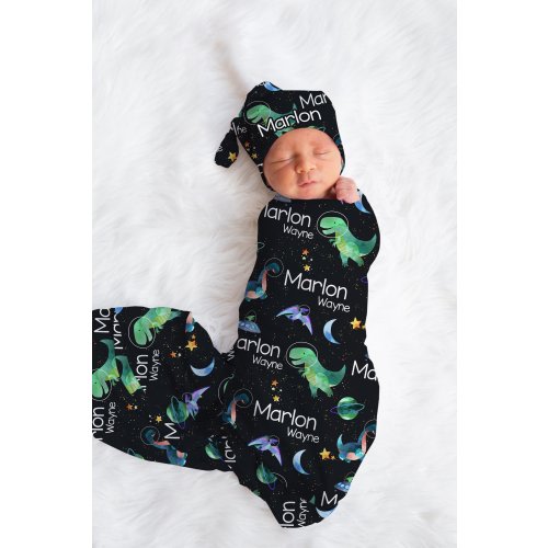 Space Dinosaur Swaddle Blanket, Personalized Space Dinosaur Baby Blanket, Newborn Swaddle, New Baby Gift, Space Dinosaurs Blanket T47