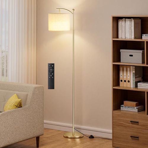 60" Floor Lamp with Remote Control & Bulb, Colors Temperature & Brightness Adjustable, Beige Shade & Gold Pole