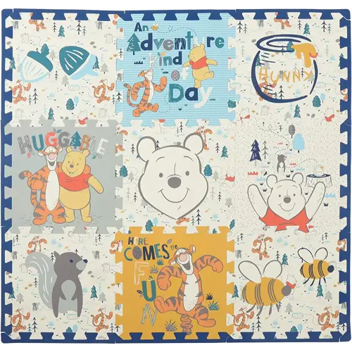 Disney Winnie The Pooh EVA Foam Mat, Winter Prairie Interlocking EVA Foam Flooring Tiles, Yellow, 36 x 36 Inches