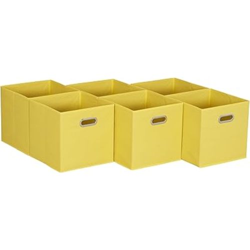 Household Essentials Yellow]Fabric Storage Bins with Handle, Bright (Pack of 6)