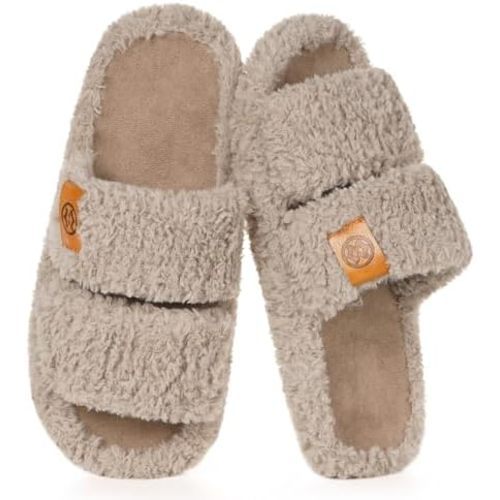 Dokela Women's Cozy Slippers Slip On Open Toe House Slippers for Women Indoor Arch Support Anti-slip Shoes Lightweight Winter House Bedroom Shoes