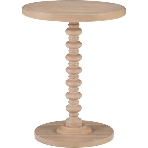 Powell Tarkin Round Natural Wood Turned Spindle Pedestal Side Accent Table