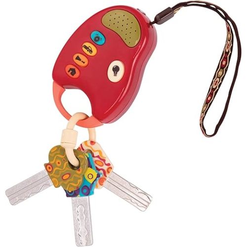 B. toys – Toy Car Keys – Key Fob with Lights & Sounds – Interactive Baby Toy – Pretend Keys for Babies, Toddlers – 10 Months + – FunKeys – Red