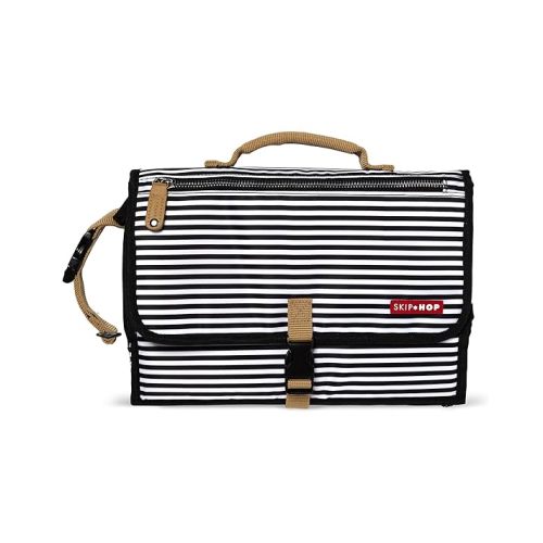 Skip Hop Pronto Signature Portable Changing Mat, Cushioned Diaper Changing Pad with Built-in Pillow, Black Stripe