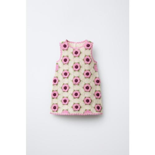 CROCHET KNIT FLORAL DRESS - Pink | ZARA United States