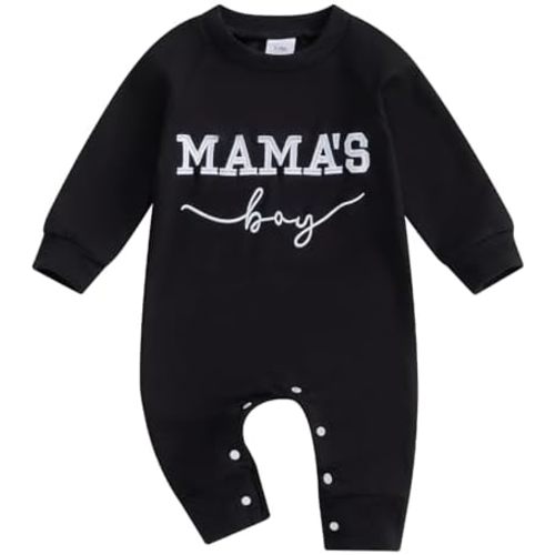 Newborn Baby Boy Fall Outfit Mamas Boy Embroidery Jumpsuit Long Sleeve Crewneck Romper Infant Boy Winter Clothes