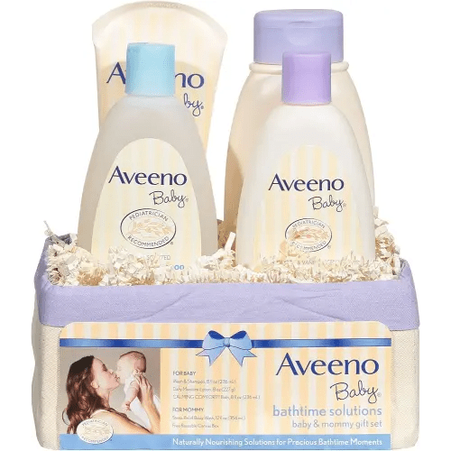 Aveeno Baby Daily Bathtime Solutions Gift Set to Nourish Skin for Baby and Mom, 4 items