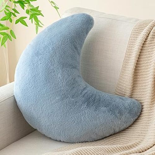Moon Pillow, Decorative Throw Pillows with Soft Faux Rabbit for Bed Couch, Moon Shaped Pillows Plush Floor Cushions Room Decor Pillow for Sofa Bedroom Living Room