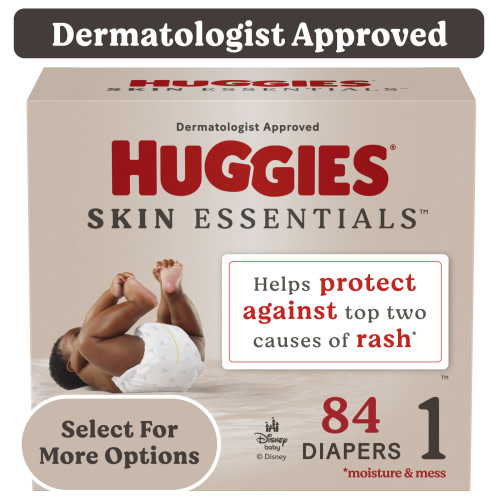 Huggies Skin Essentials Baby Diapers for Sensitive Skin, Size 1 (8-14 lbs), 84 Ct (Select for More)