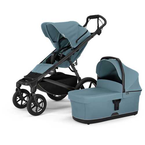 Thule Urban Glide 4-Wheel All-Terrain Stroller with NON-Magnetic Buckle + Bassinet Bundle - Mid-Blue
