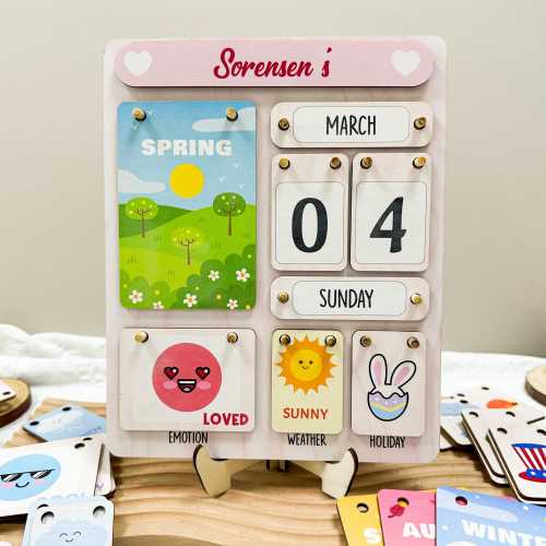 Montessori Calendar for Kids, Months and Days of The Week, Kids Learning Calendar, Wooden Birthday Gift, Homeschool Planner Learning Tool.