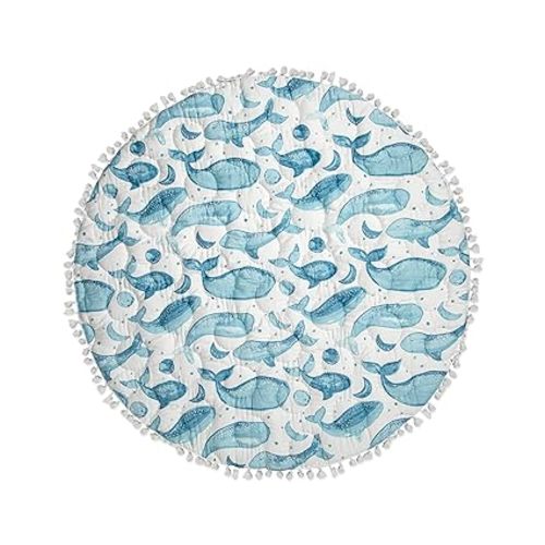 Crane Baby Activity Mat, Baby Play Mat Whale Print, Ocean Nursery Decor for Boys & Girls, Infant Tummy Time Floor, Ocean Nursery Decor, 40" x 40"