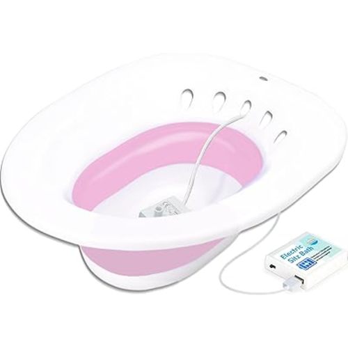Electric Sitz Bath, Sitz Bath for Toilet Seat, Sitz Bath for Hemorrhoids Postpartum Care Tub, Sits Bath Kit for Women, Automatic Flushing, Collapsible