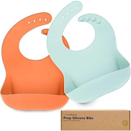 KeaBabies 2-Pack Silicone Baby Bibs for Eating - Sturdy Food-Grade Silicone Bibs for Babies Girl, Boy, Large Food Catcher, Clean & Put On Easily, Waterproof Toddler Feeding Essentials (Amaze)