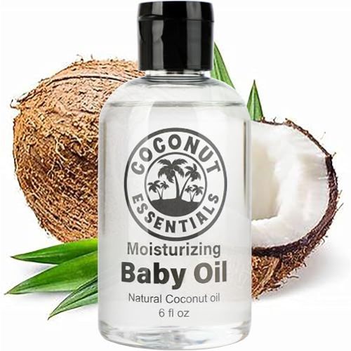 Coconut Essentials BABY OIL - Liquid Coconut oil (MCT) - No Mineral oil - Unscented Moisturizer - Infant & Newborn - Massage, Scalp Sensitive Skin, Eczema & Dry Skin Relief - Fragrance Free (6oz)