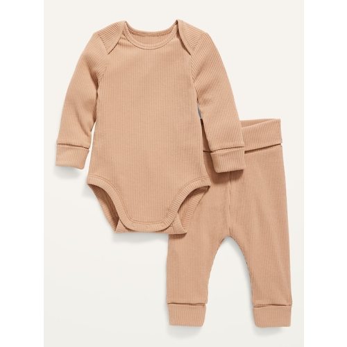 Unisex Adjustable-Length Rib-Knit Bodysuit &amp; Leggings Set for Baby