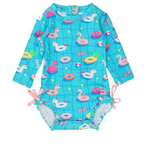 RuffleButts Baby/Toddler Girls UPF50+ Long Sleeve One Piece Rash Guard
