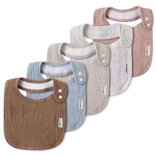 Muslin Bibs for Baby Boys Girls,Organic Muslin Baby Bib for Drooling and Teething,Soft Bandana Drool Bibs 5 Pack