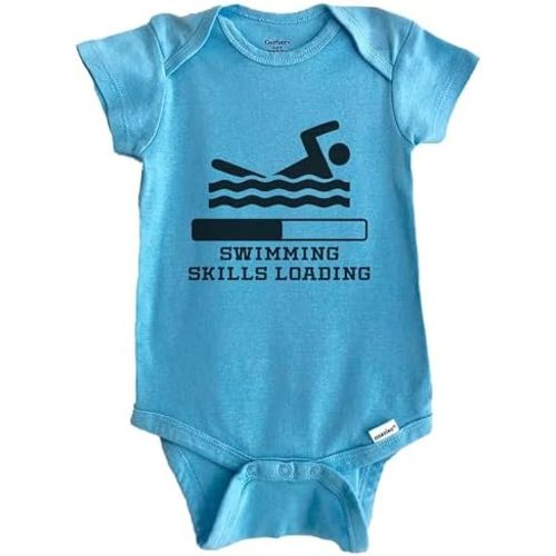 Swimming Skills Loading Funny Swimmer Humor Baby Bodysuit (100% Cotton)