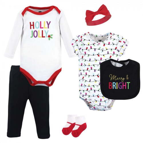 Hudson Baby Infant Girl Cotton Layette Set, Merry and Bright, 9-12 Months