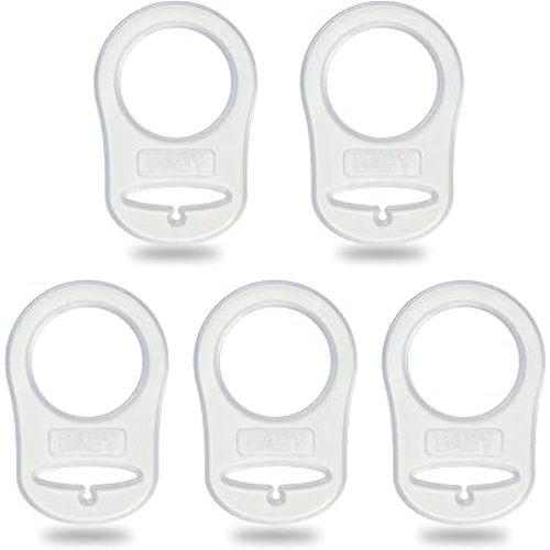 5 Pack Clean Pacifier Clip Silicone Adapter Holder Rings for Pacifier (Food Grade, Clear)