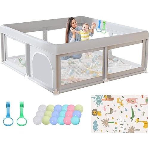 Hiaksedt Baby Playpen with Mat and Ocean Balls Small Playpen for Babies and Toddlers 50 x 50 inch Baby Fence Playards