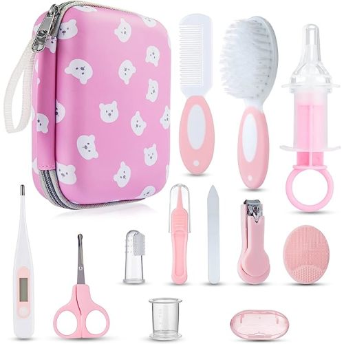 Baby Grooming and Health Kit, Lictin Safety Care Set, Newborn Nursery Health Care Set with Hair Brush,Comb,Nail Clippers and More for Newborn Infant Toddlers Baby Girls - Pink