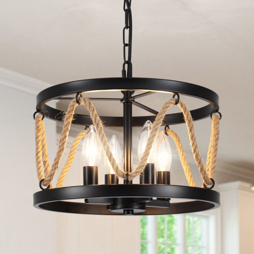 Breakwater Bay Alomar 4 - Light Dimmable Drum Hemp Rope Chandelier | Wayfair