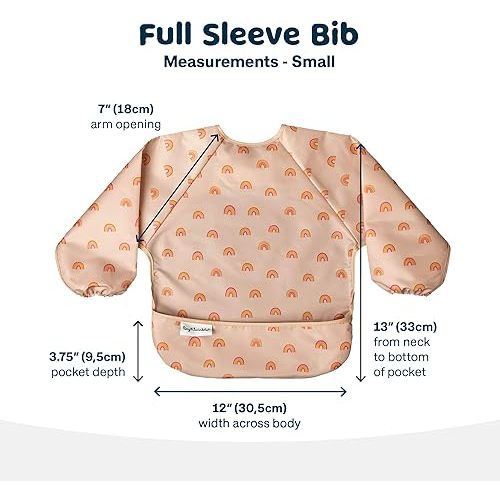 Tiny Twinkle Mess Proof Baby Bib, Cute Full Sleeve Bib Outfit, Waterproof Bibs for Toddlers, Machine Washable, Tug Proof Closure, Baby Smock for Eating, Long Sleeve (Boho Rainbow, Small 6-24 Months)
