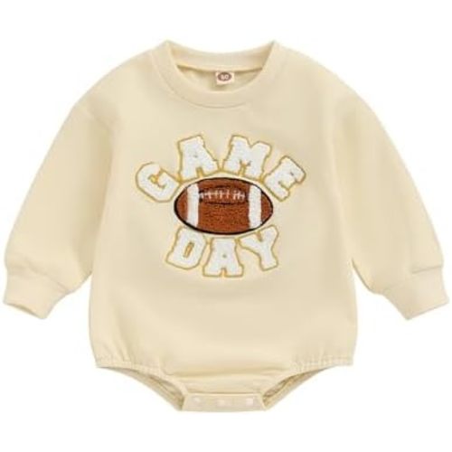Karwuiio Baby Boys Girls Fall Winter Outfits Long Sleeve Oversized Football Pullover Sweatshirt Romper Toddler Infant Clothes