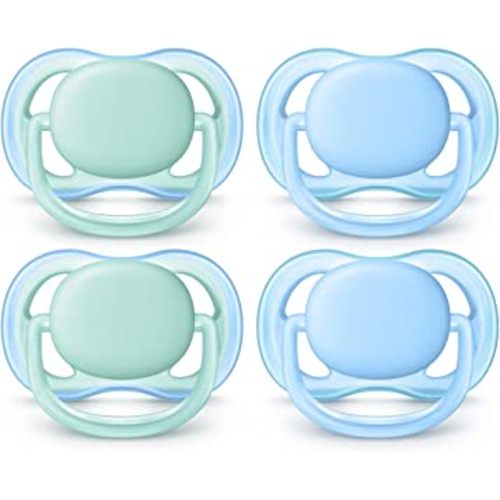 Philips AVENT Ultra Air Pacifier, 0-6 Months, Blue/Green, 4 Pack, SCF244/40