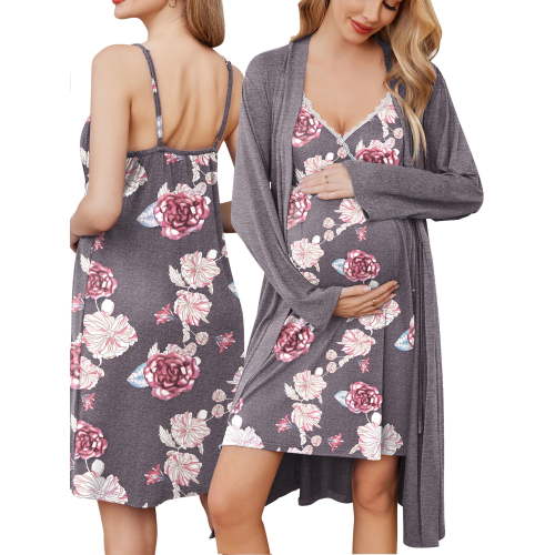 Avidlove Women Maternity Robe and Nursing Nightgown Sets for Hospitable Breastfeeding 3 in 1 Labor Delivery Nursing Dress Gown Bathrobe