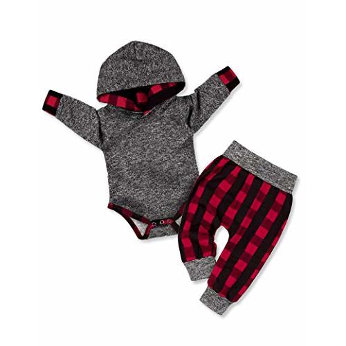 Fommy Newborn Baby Boy Clothes Plaid Letter Print Long Sleeve Hoodies + Long Pants 2PCS Fall Winter Outfits Set